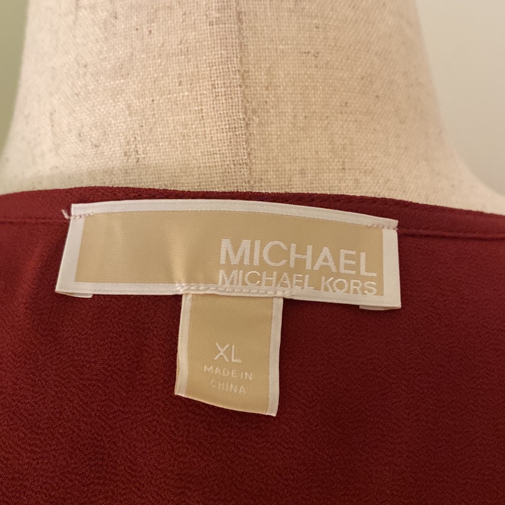 Michael Kors NWOT burgundy silver metallic ruffled long sleeve holiday dress - Picture 12 of 16